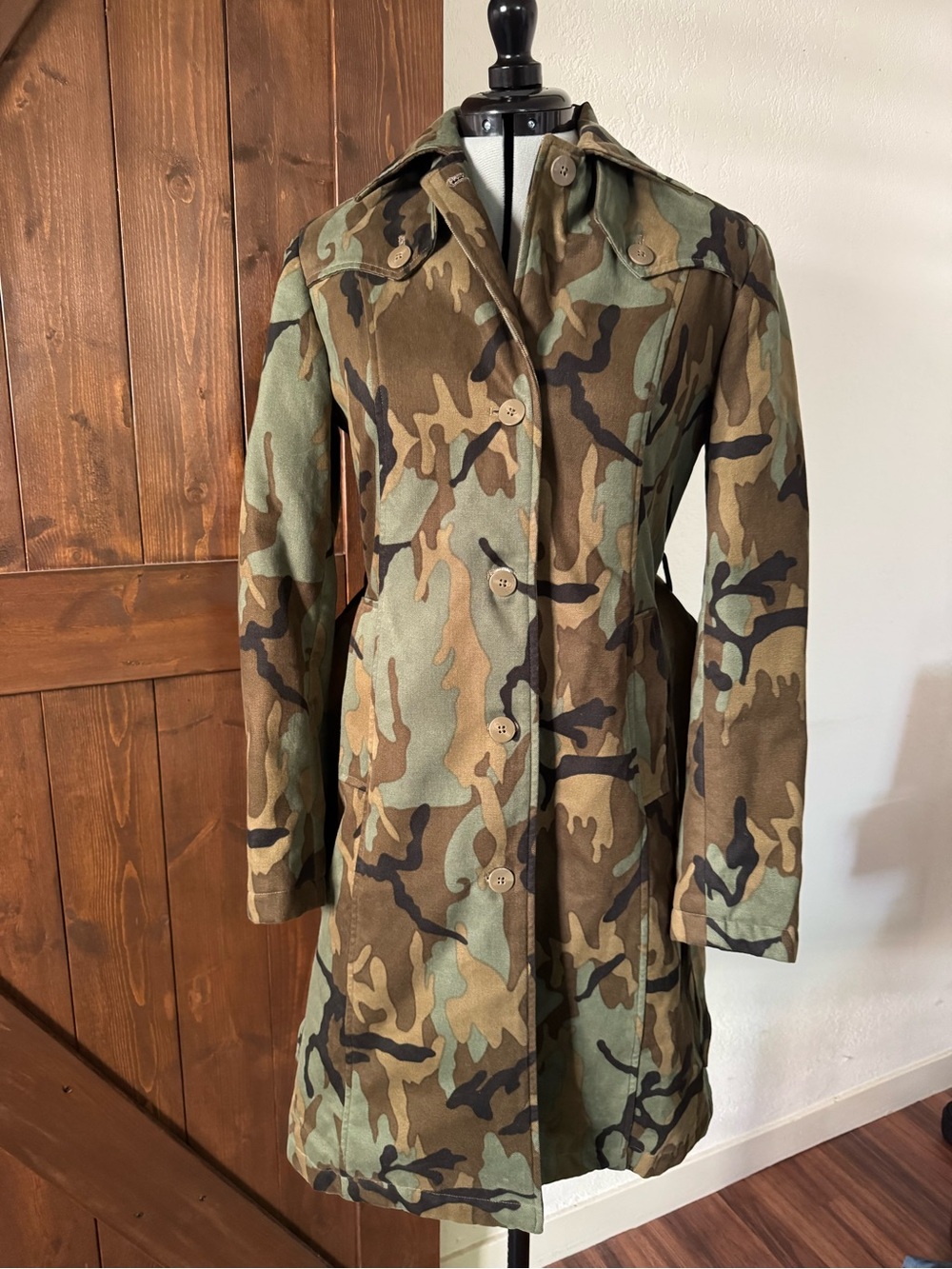 Vintage Esprit Women's Camoflauge Trench Coat in Green, Brown & Black